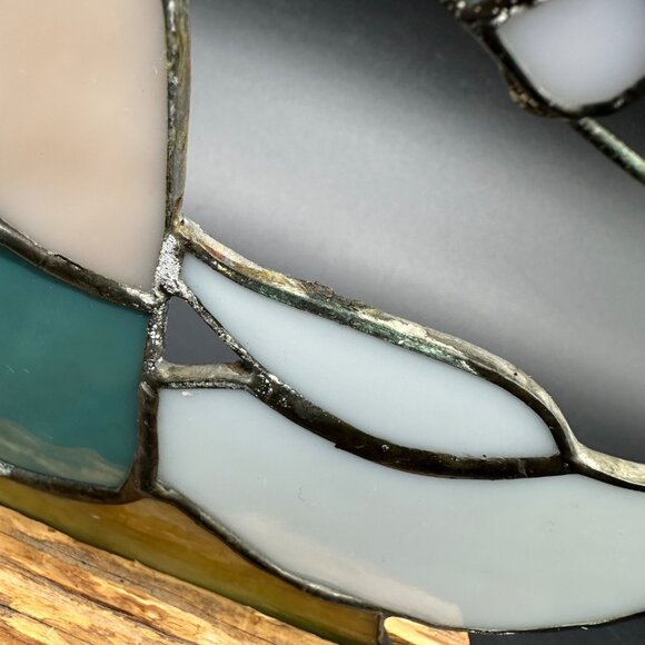 Vintage Stained Glass Goose Maiden Girl Wooden Display Cottagecore Country - Picture 8 of 12